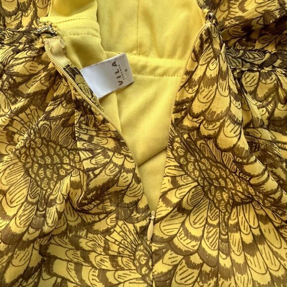 Vila Lille Y2K Babydoll Camisole Top S Lined Yellow Brown Festival Indie Artsy‎ - Picture 12 of 12